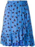 Ganni Floral Print Ruffle Skirt - Blue