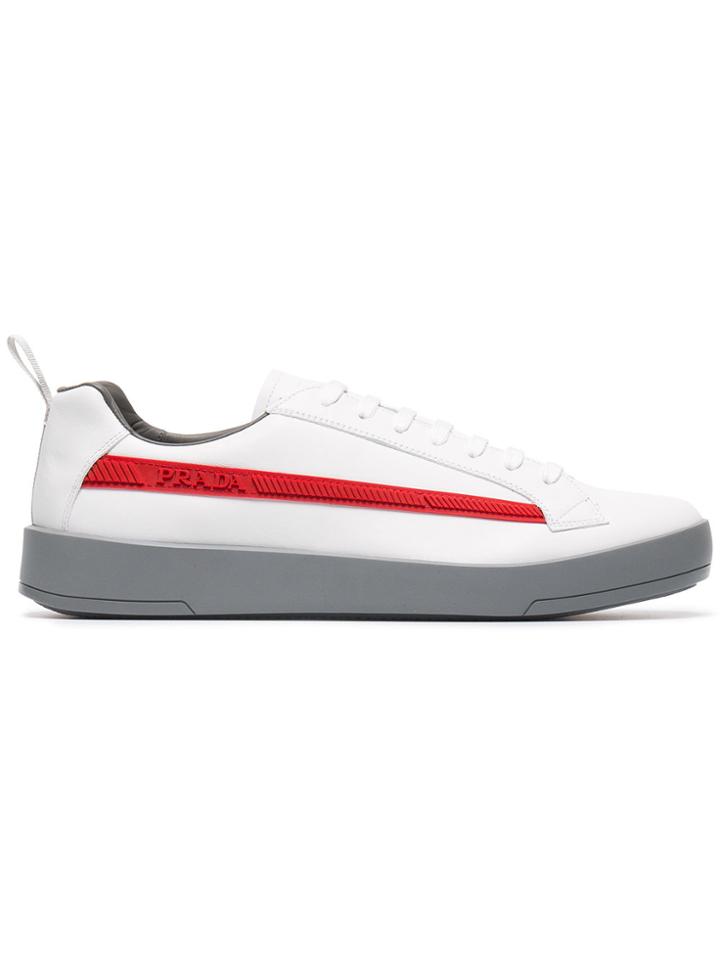 Prada Logo Embossed Low-top Sneakers - White