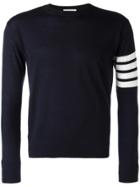 Thom Browne Crewneck Pullover With 4-bar Stripe In Navy Merino - Blue