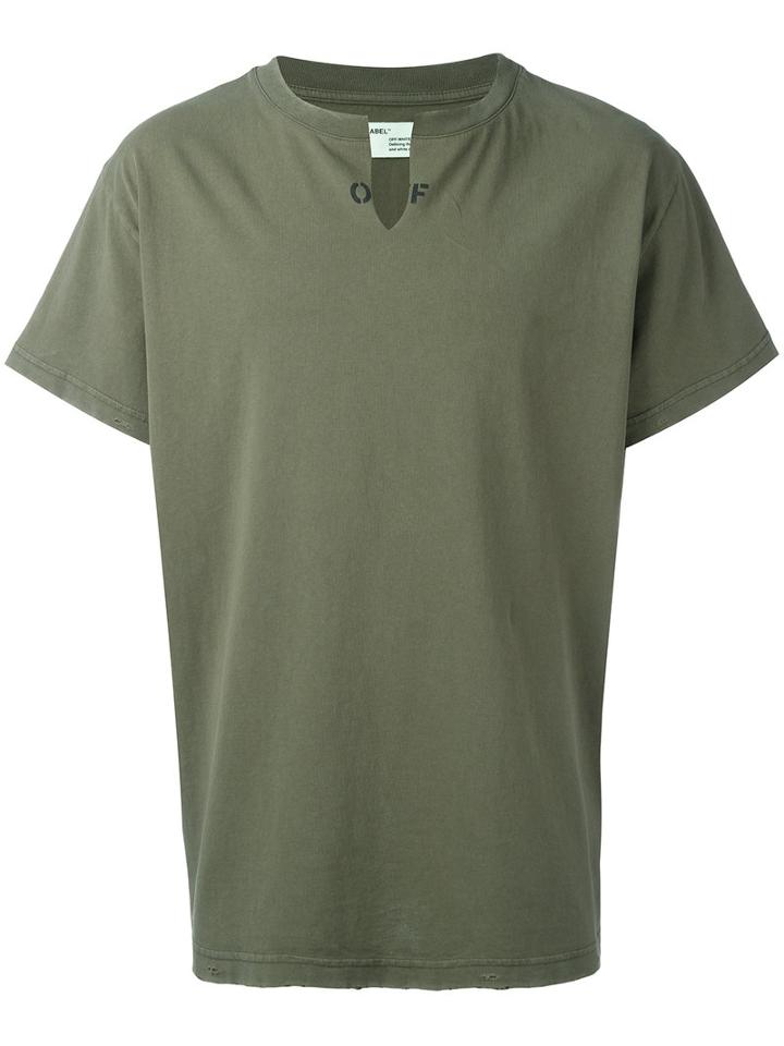 Off-white Collar Cut T-shirt, Men's, Size: Small, Green, Cotton