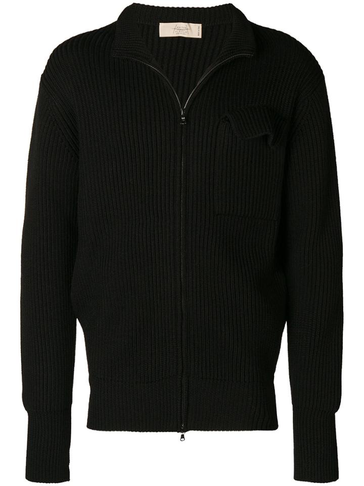 Maison Flaneur Ribbed Zip Sweater - Black