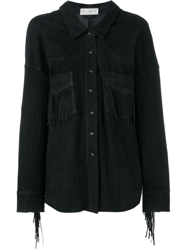 Faith Connexion Over-sized Fringed Goatskin Shirt, Women's, Size: 36, Black, Goat Skin