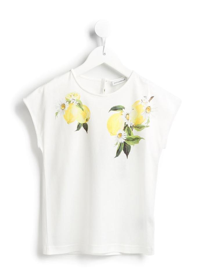 Dolce & Gabbana Kids Lemon Print Top, Girl's, Size: 6 Yrs, White