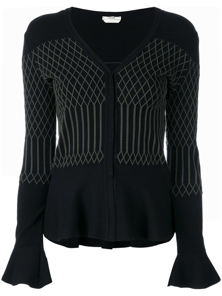 Fendi - Embroidered Flared Blouse - Women - Viscose/polyester - 42, Black, Viscose/polyester