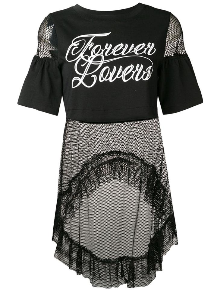 Red Valentino Mesh Panel Slogan Print T-shirt - Black