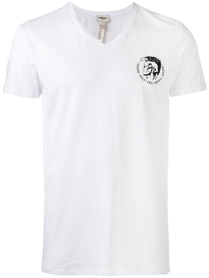 Diesel Logo Print T-shirt, Men's, Size: Small, White, Cotton/spandex/elastane