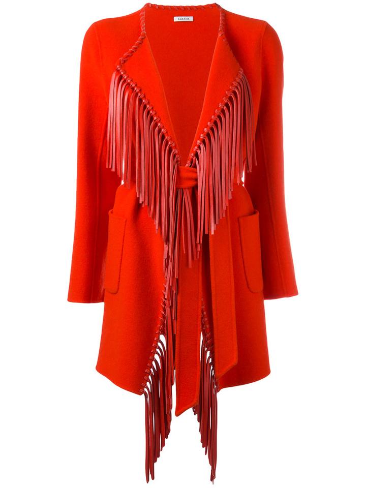 P.a.r.o.s.h. Fringed Belted Coat, Women's, Red, Wool/lamb Skin