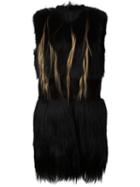 Vera Wang Long Fur Gilet, Women's, Size: 8, Black, Goat Fur/mink Fur/cupro/racoon Fur