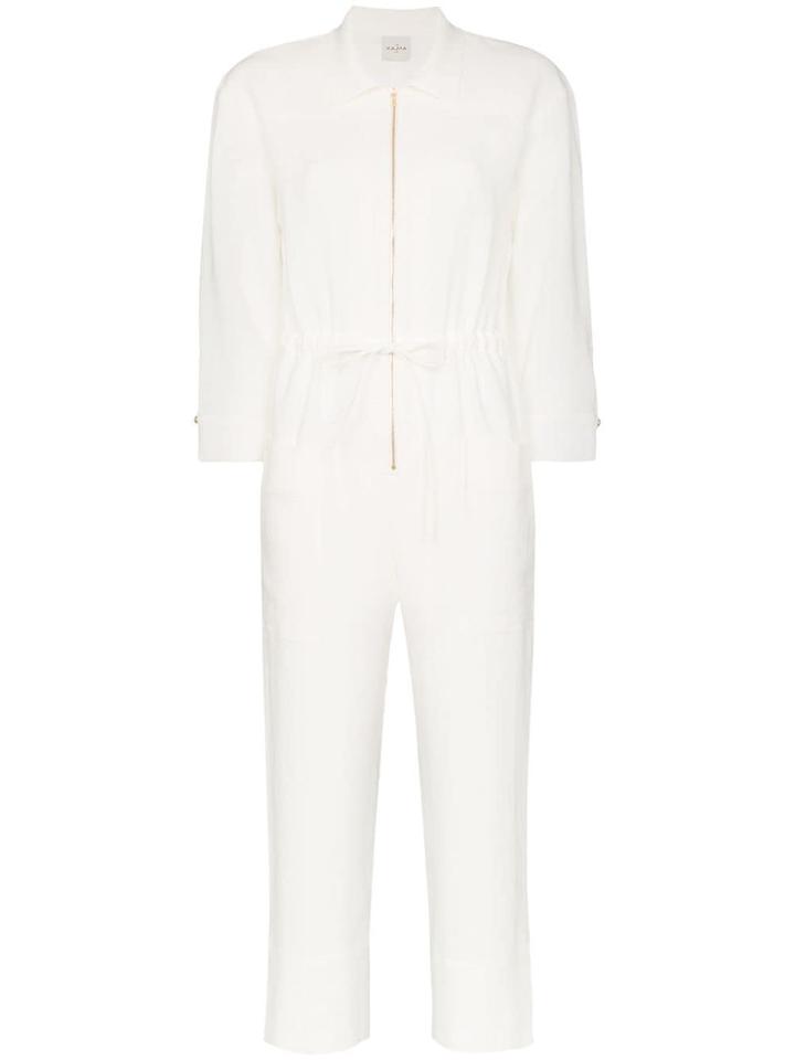 Le Kasha Negev Cropped Belted Linen Jumpsuit - White