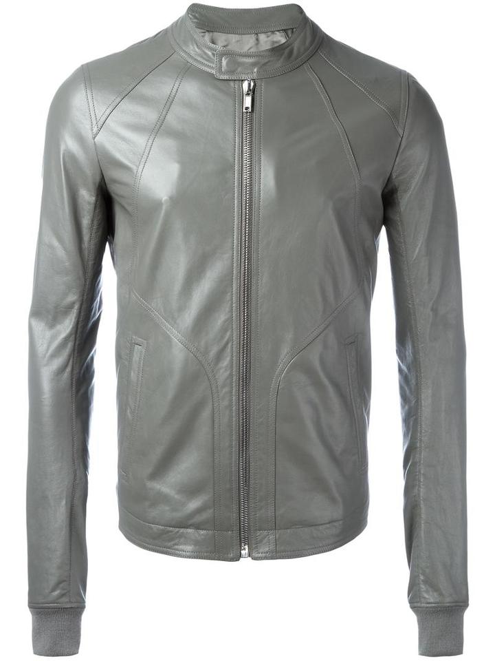 Rick Owens Intarsia Jacket, Men's, Size: 52, Grey, Calf Leather/cupro/cotton/virgin Wool