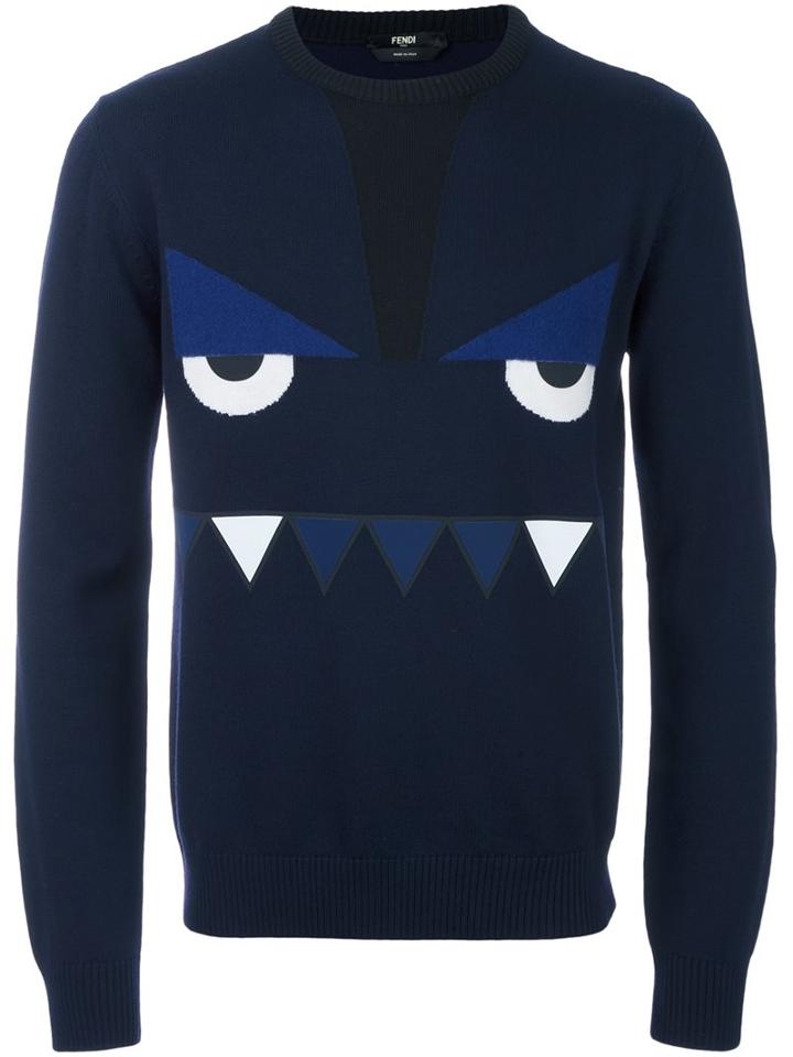 Fendi Bag Bugs Jumper, Men's, Size: 50, Blue, Virgin Wool