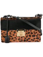Salvatore Ferragamo Leopard Print Gancio Lock Shoulder Bag - Black