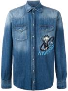 Dolce & Gabbana Musician Patch Denim Shirt, Men's, Size: 39, Blue, Cotton