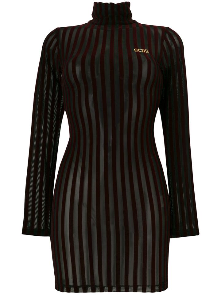 Gcds Striped Panel Sheer Dress - Red