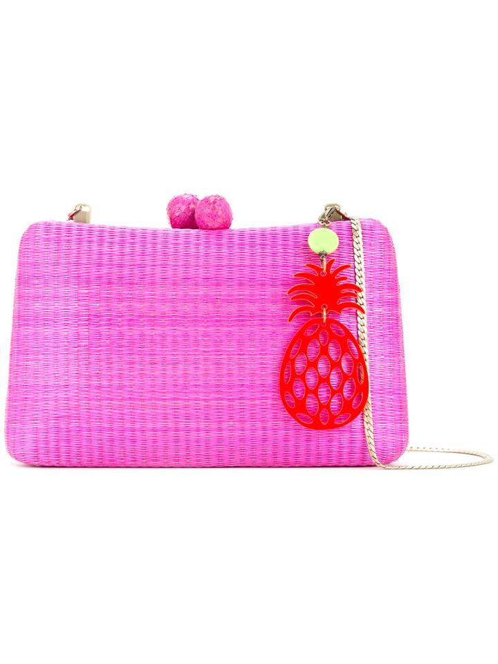 Serpui - Woven Box Clutch Bag - Women - Wood - One Size, Pink/purple, Wood