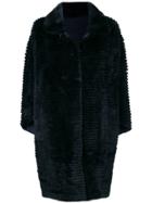 N.peal Striped Fur Coat - Blue