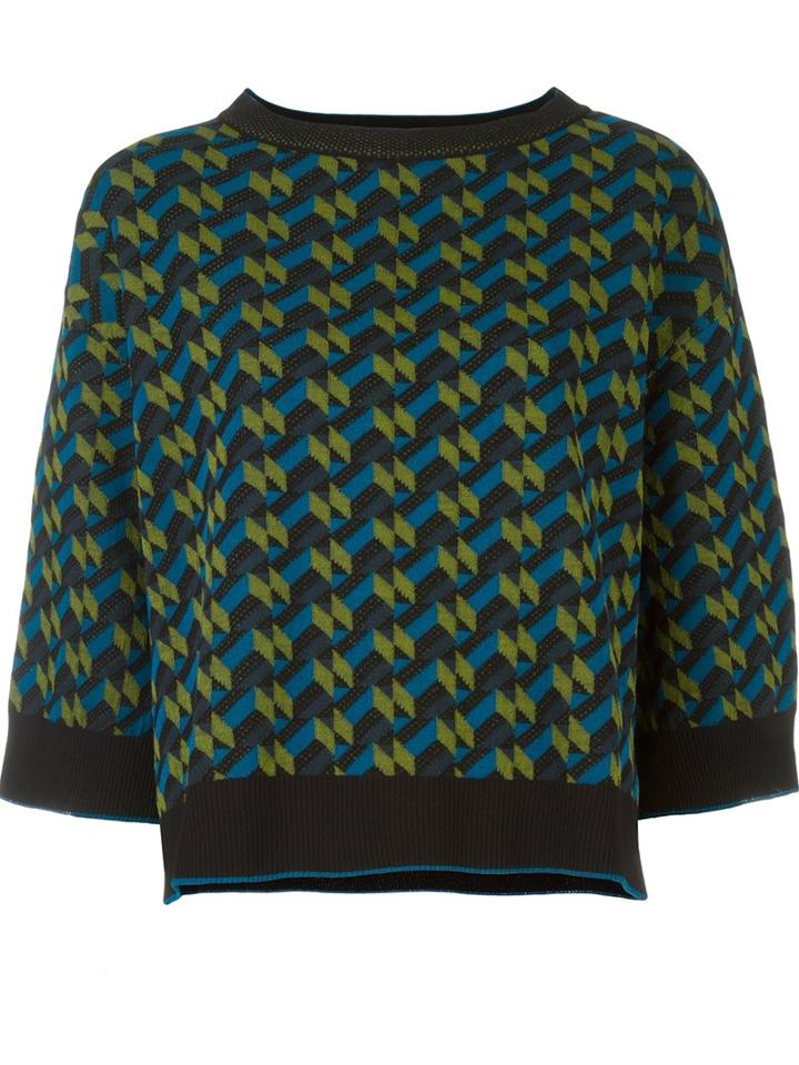 M Missoni Geometric Intarsia Jumper, Women's, Size: Small, Green, Cotton/acrylic/polyamide/wool