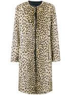 Stand Leopard Print Fitted Coat - Nude & Neutrals