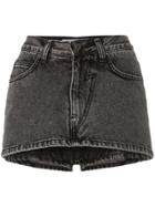 Pushbutton Acid Wash High-waisted Mini Denim Skort - Black