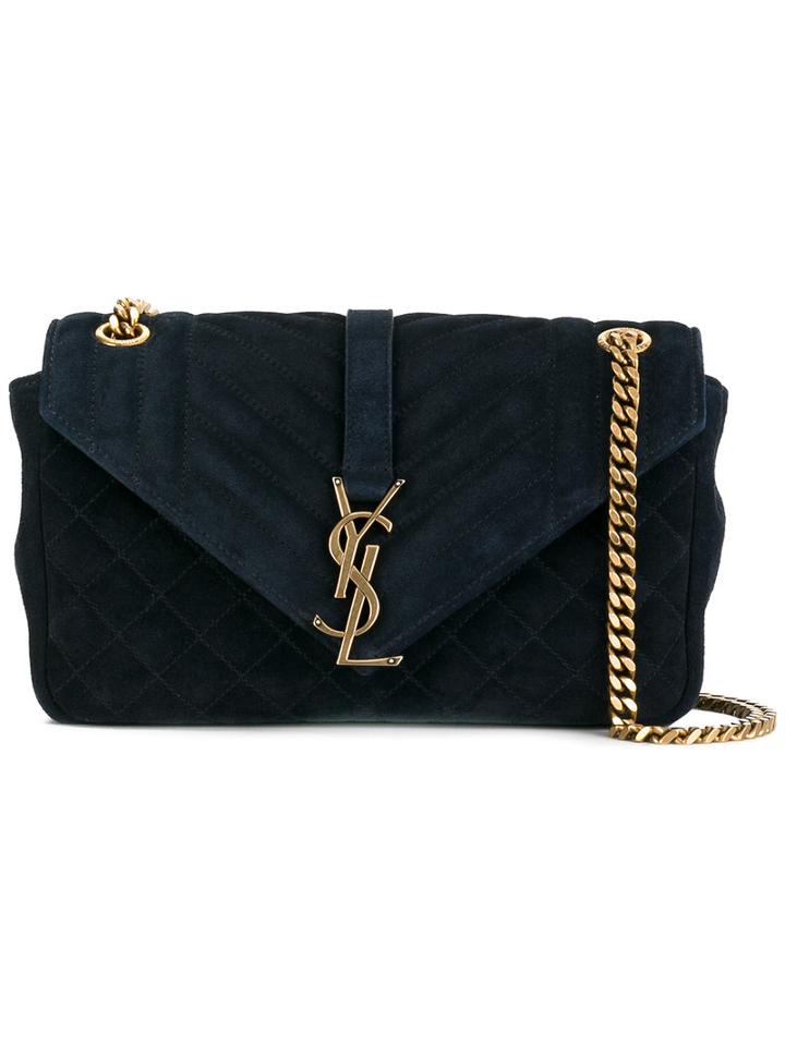 Saint Laurent Medium Monogram Collège Satchel Bag, Women's, Blue, Calf Suede/metal