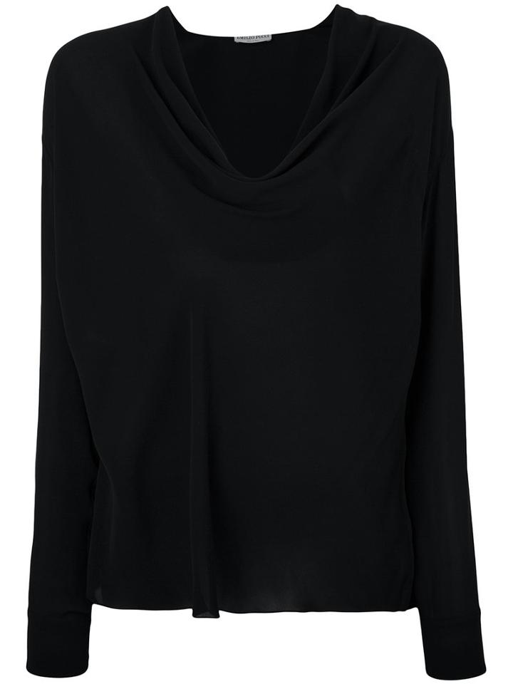 Emilio Pucci - Draped Blouse - Women - Silk - 46, Black, Silk