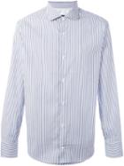 Eleventy Striped Button Down Shirt, Men's, Size: 44, White, Cotton/polyamide/spandex/elastane