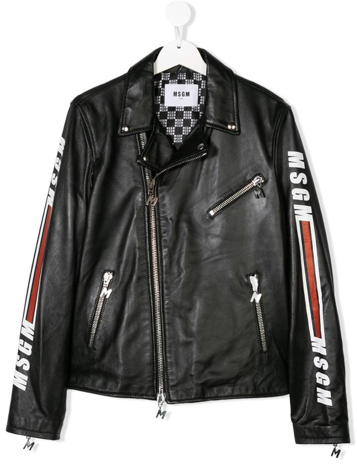 Msgm Kids Teen Logo Side-stripe Biker Jacket - Black