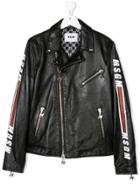 Msgm Kids Teen Logo Side-stripe Biker Jacket - Black