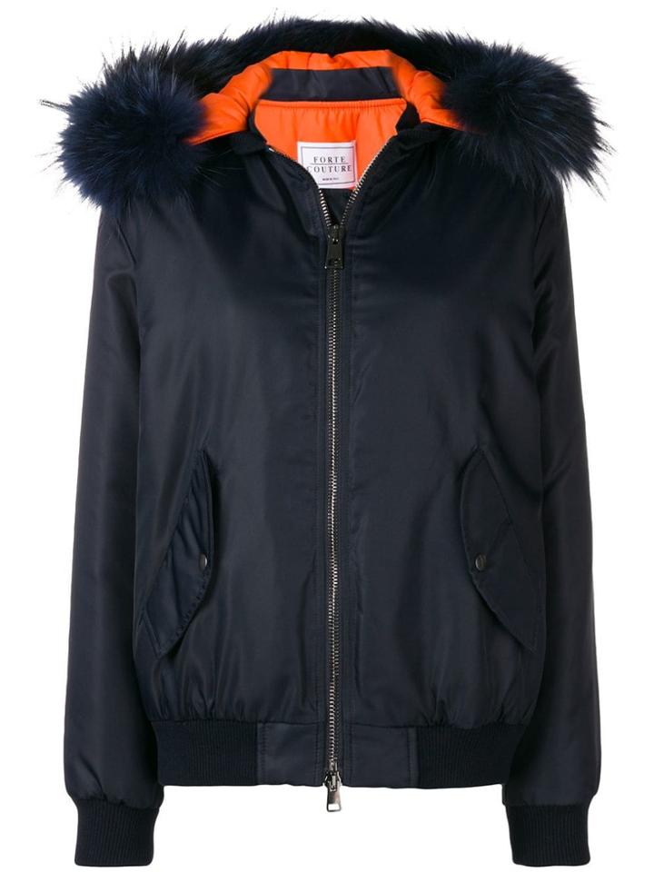 Forte Dei Marmi Couture Fur Hood Zipped Jacket - Blue