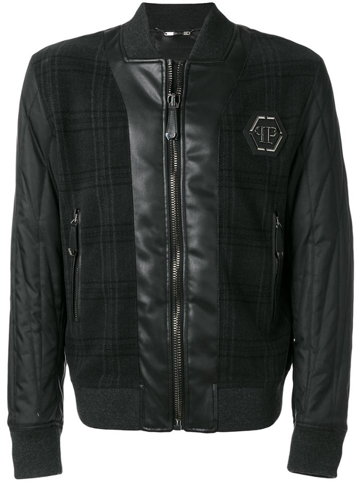 Philipp Plein Tartan Design Bomber Jacket - Black