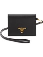 Prada Logo Badge Holder Wallet - Black