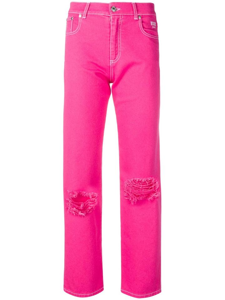 Msgm Ripped Knee Jeans - Pink