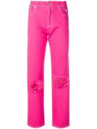 Msgm Ripped Knee Jeans - Pink