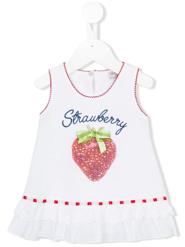 Monnalisa - Strawberry Design Tank Top - Kids - Cotton/spandex/elastane/crystal - 9 Mth, Infant Girl's, White
