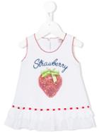 Monnalisa - Strawberry Design Tank Top - Kids - Cotton/spandex/elastane/crystal - 9 Mth, Infant Girl's, White