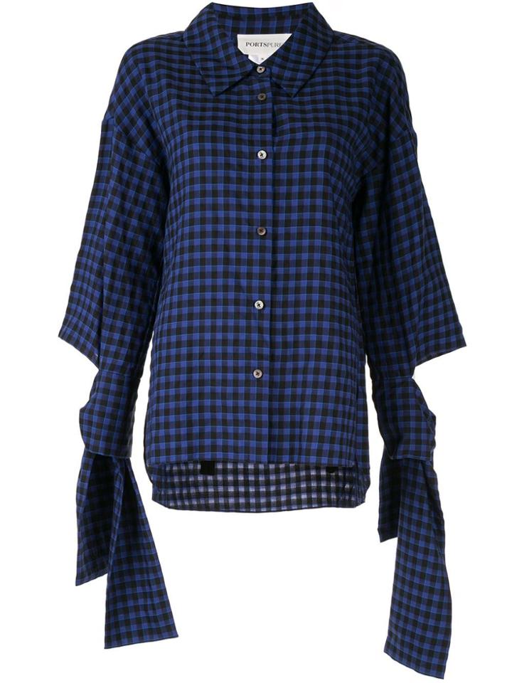 Portspure Tied Cuffs Checked Shirt - Blue