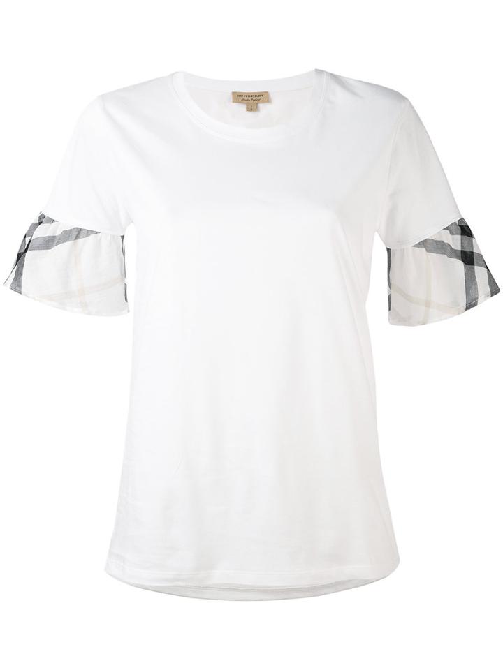 Burberry - Checked Ruffled T-shirt - Women - Cotton - M, White, Cotton