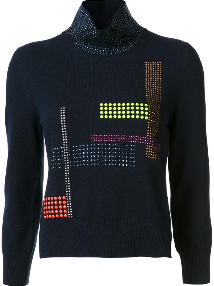 Christopher Kane Hotfix High Neck Sweater, Women's, Size: Small, Blue, Cashmere/wool