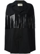 Saint Laurent Leather Fringe Trim Cape, Women's, Size: 36, Black, Cotton/lamb Skin/ramie
