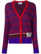 Prada Graphic Intarsia Knit Cardigan - Pink & Purple