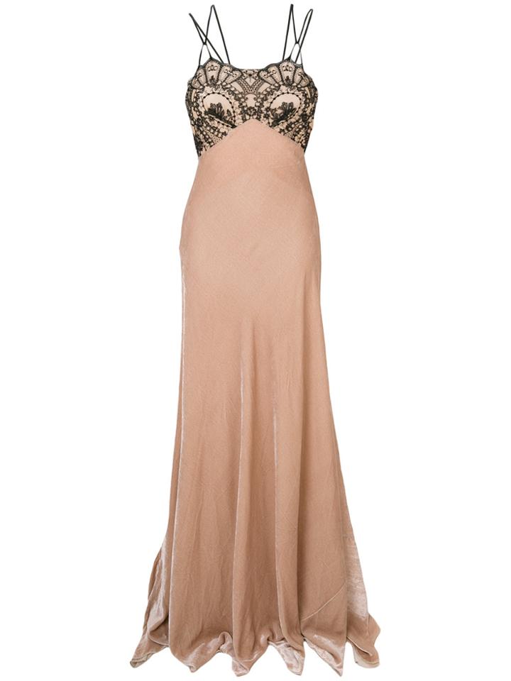 Plein Sud Embroidered Flared Maxi Dress - Nude & Neutrals