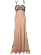 Plein Sud Embroidered Flared Maxi Dress - Nude & Neutrals