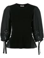 Moncler Blouson Sleeve Bi-fabric Top, Women's, Size: Medium, Black, Cotton