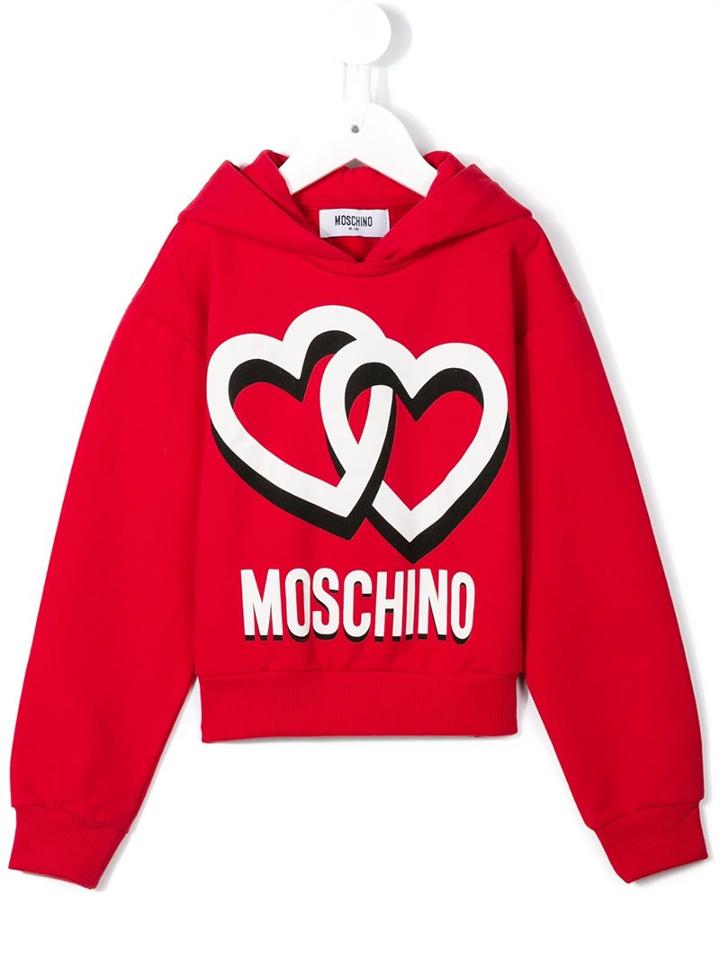 Moschino Kids Hearts Print Hoodie, Girl's, Size: 6 Yrs, Red