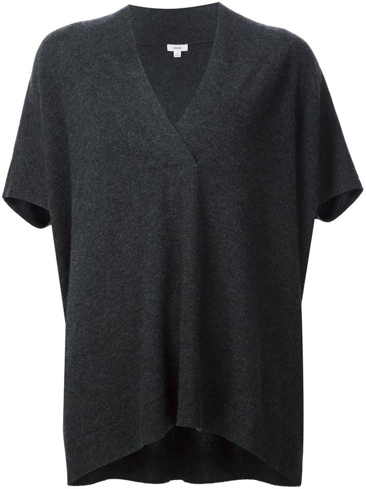 Vince V-neck Shortsleeved Blouse, Women's, Size: Small, Grey, Cashmere/wool