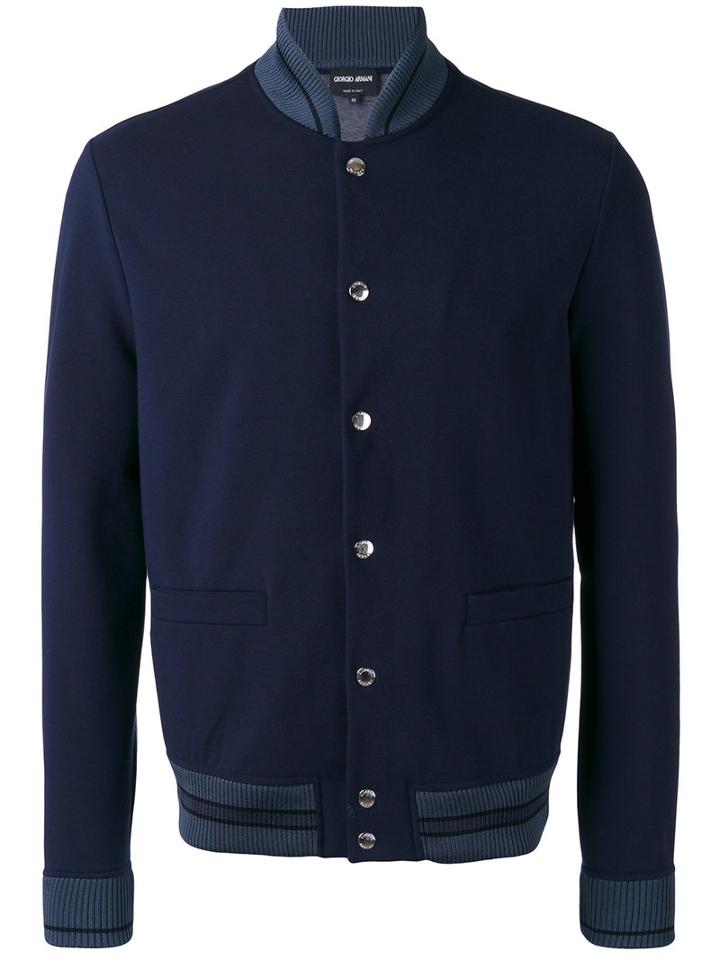 Giorgio Armani Teal Tipped Varsity Jacket, Men's, Size: 48, Blue, Cotton/spandex/elastane