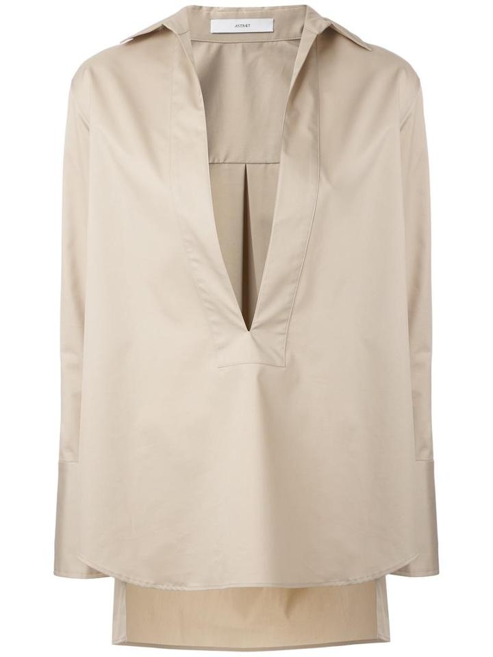 Astraet Deep V-neck Shirt, Women's, Nude/neutrals, Cotton