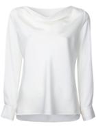Estnation - Cowl Neck Satin Blouse - Women - Triacetate/polyester - 36, White, Triacetate/polyester