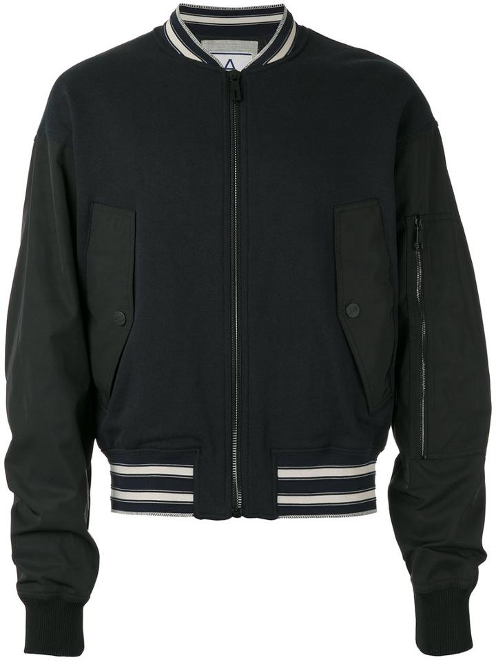 Andrea Pompilio Striped Detail Bomber Jacket, Men's, Size: 46, Blue, Cotton/polyester
