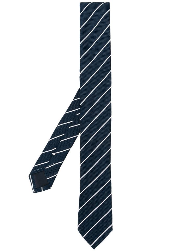 Eleventy Striped Skinny Belt - Blue